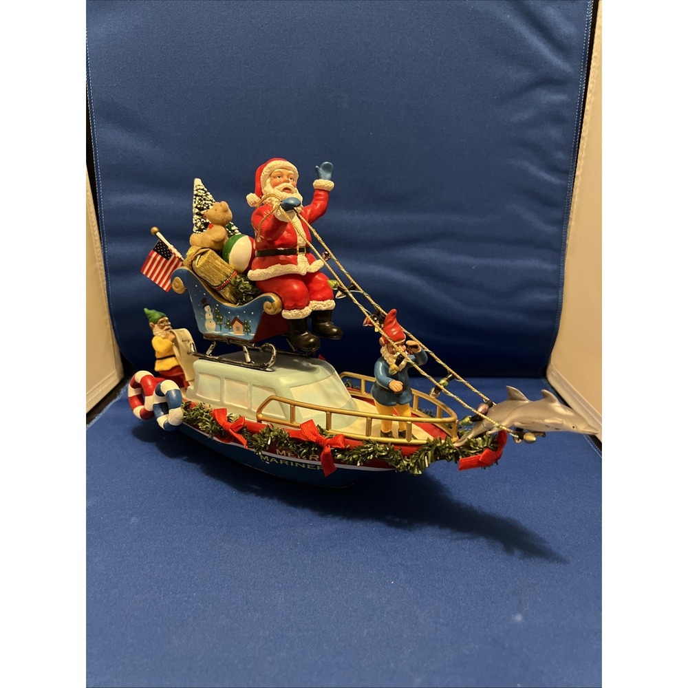 Kurt S.Adler Santa & Elves On The "Merry Mariner" Holiday Gifts Patriotic 13x8"